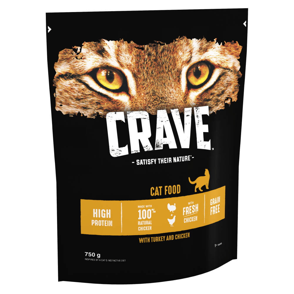CRAVE™ Adult Dry Cat Food with Turkey & Chicken 750g, 2.8kg & 7kg - 1