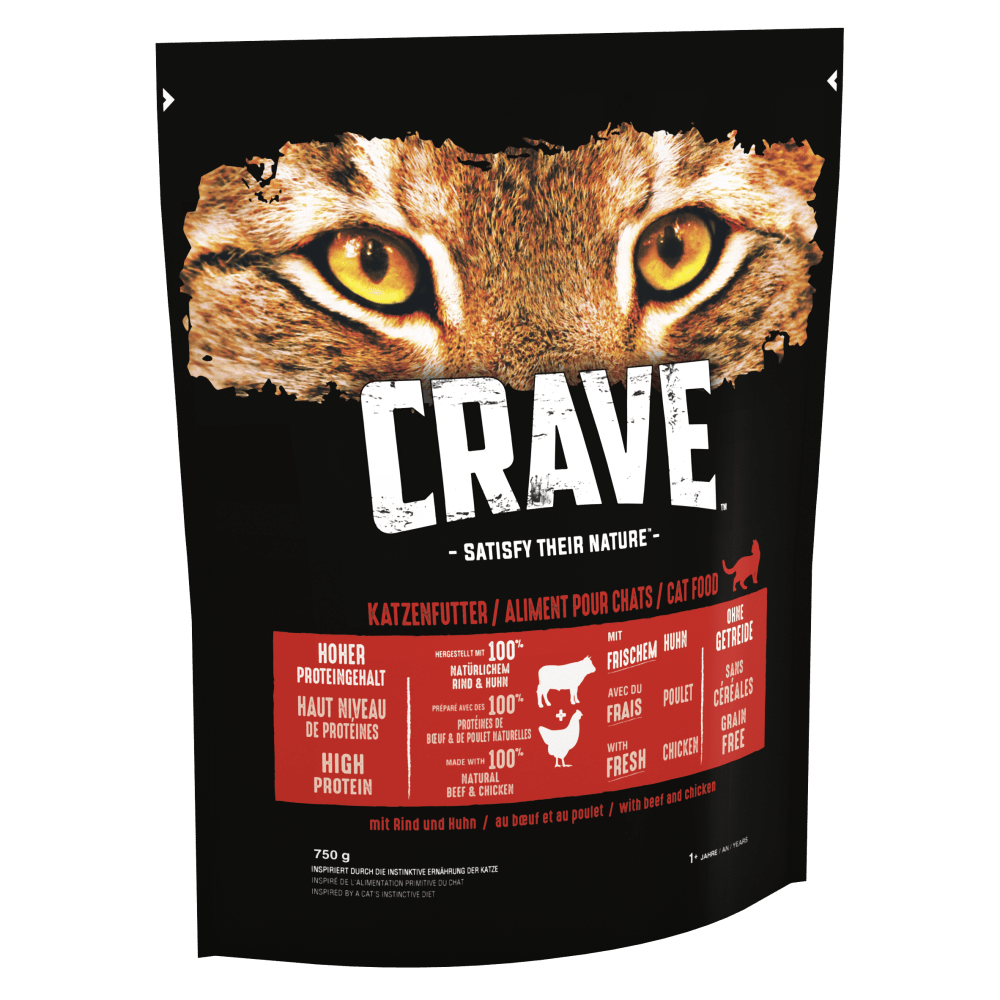 CRAVE™ Adult Dry Cat Food with Beef & Chicken 750g & 7kg - 1
