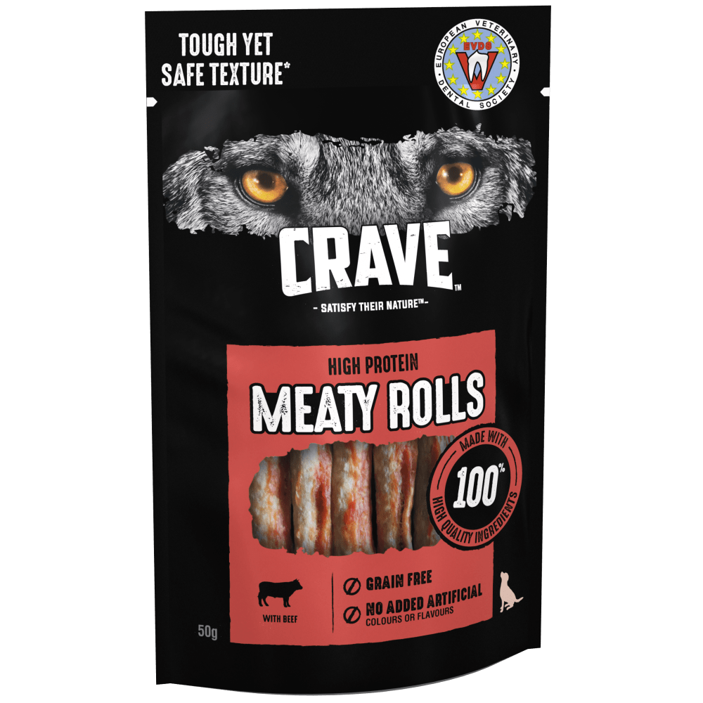 CRAVE™ High Protein Meaty Rolls with Beef 1 x 50g & 8 x 50g - 1